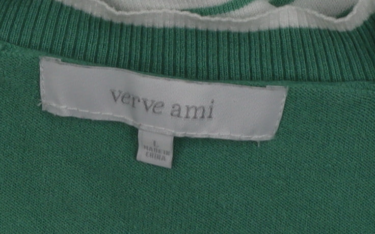 Verve Ami Women's Green Striped Long Sleeve Cardigan Size L