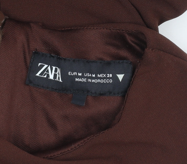 Zara Women Brown Sleeveless Ruched Bodycon Knee Length Dress Size 12