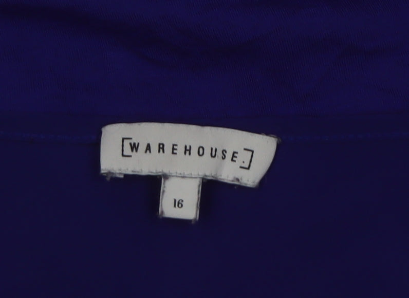 Warehouse Women's Blue Short Sleeve V-Neck Chiffon Blouse Size 16