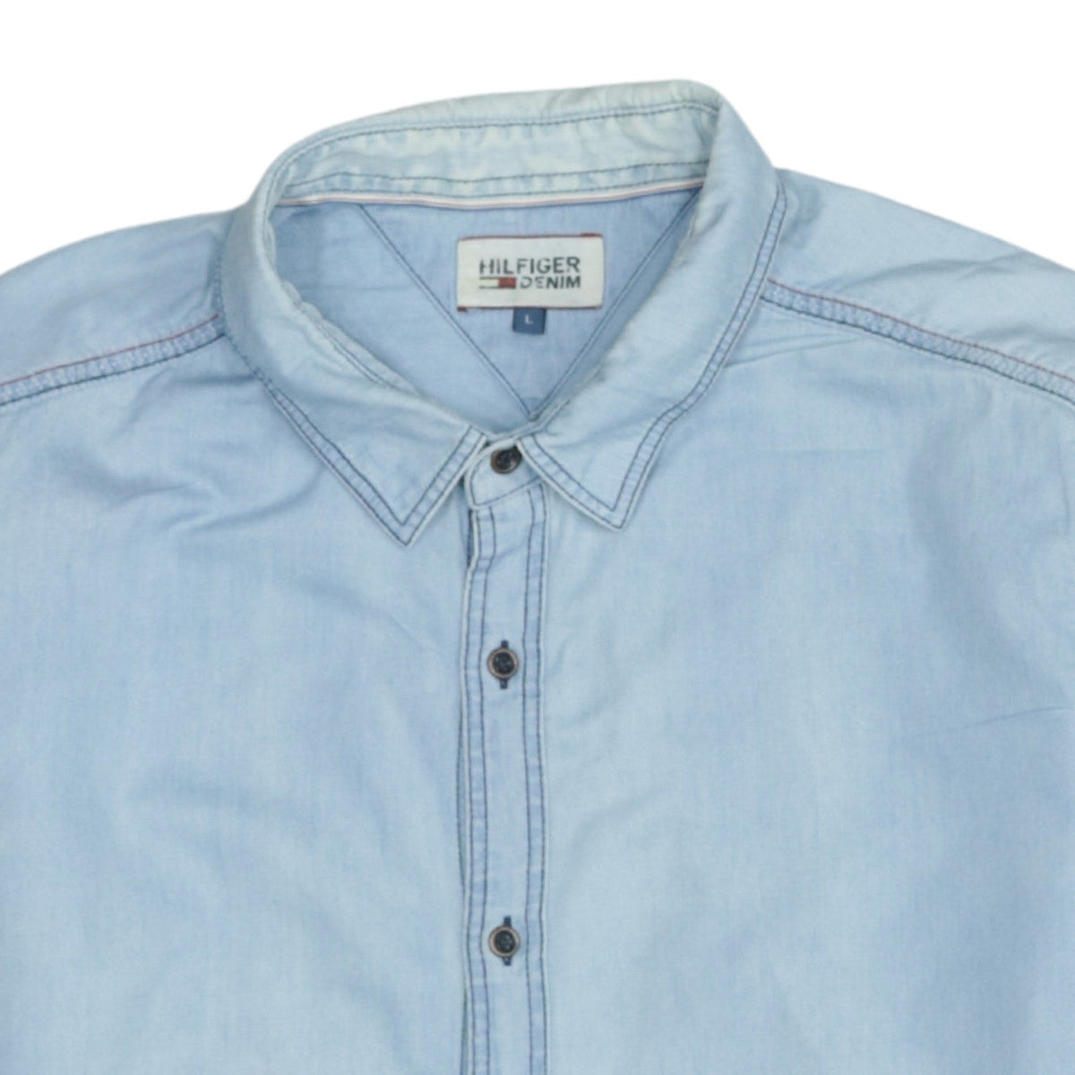 Tommy Hilfiger Men's Blue Denim Long Sleeve Button-Up Shirt L