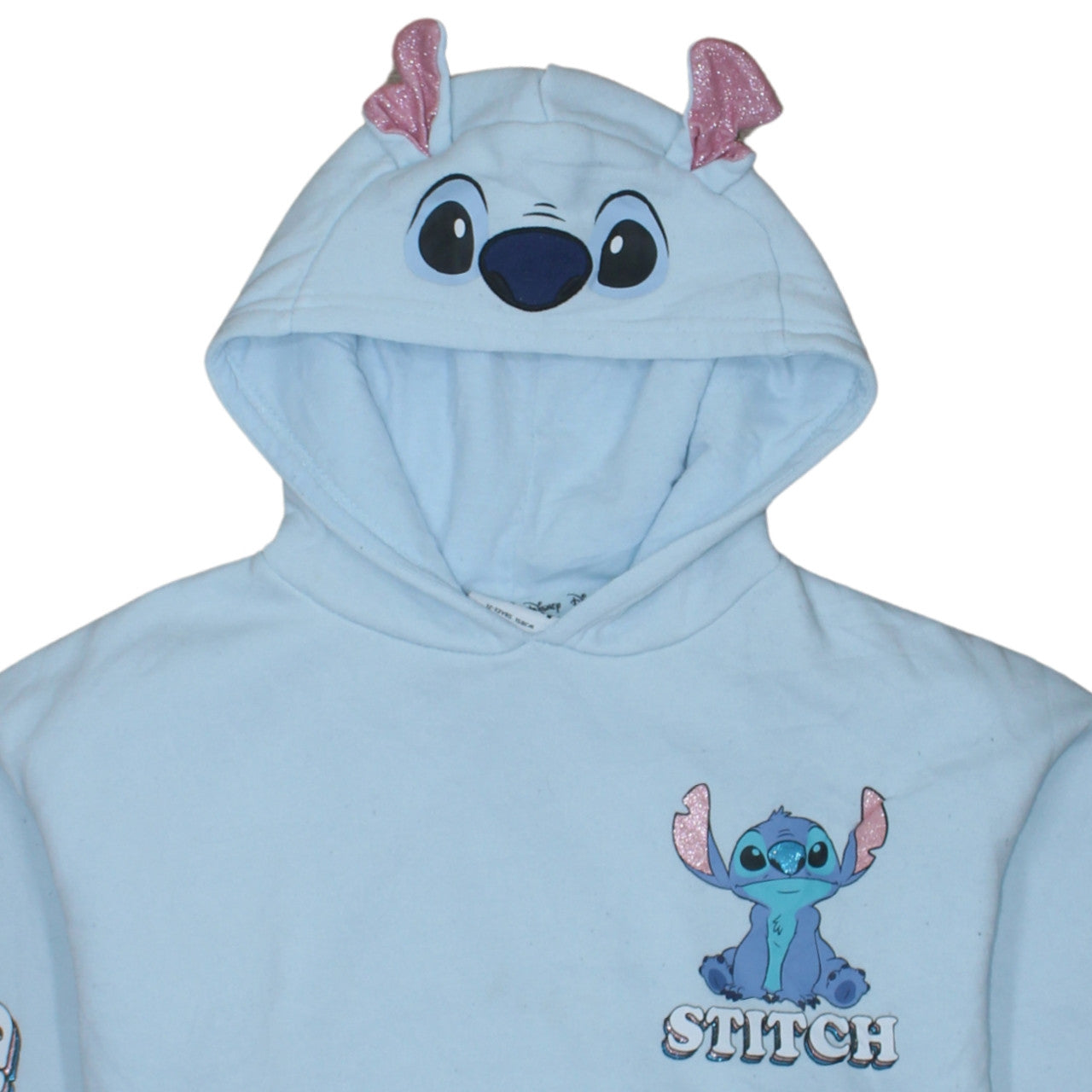 Disney Girls Blue Stitch Hoodie 12-13 Years Pullover Hoodie with Glitter Ears