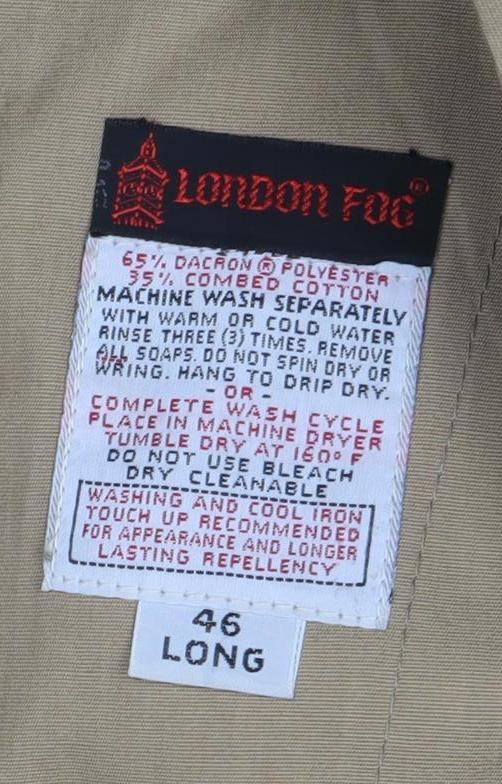 London Fog Men's Beige Cotton Blend Full Zip Jacket Size 46 Long