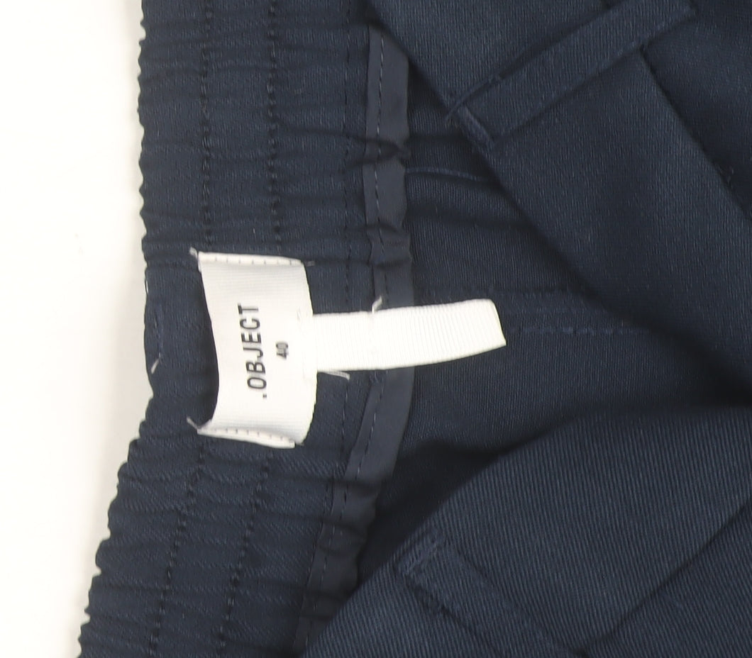 OBJECT Women’s Navy Blue Wide-Leg Trousers Size 12 Elastic Waist