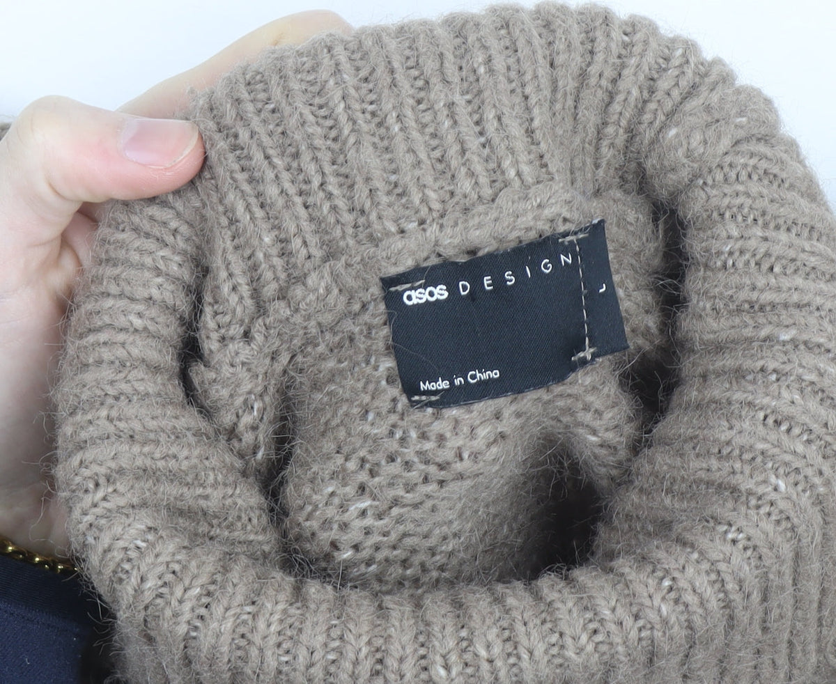 ASOS Women's Beige Roll Neck Chunky Knit Jumper Size 14
