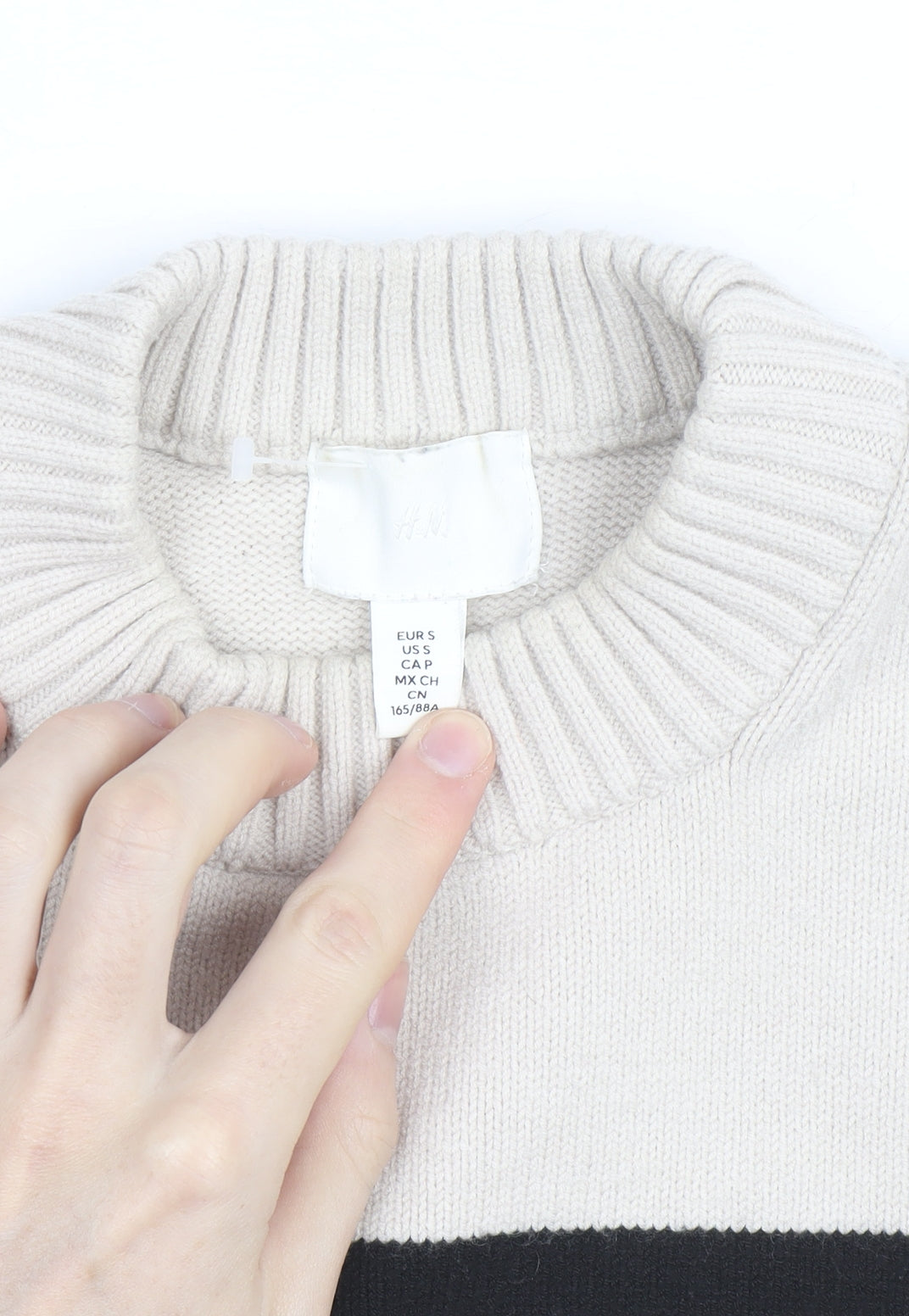 H&M Women’s Beige Black Striped Crew Neck Cotton Jumper Size 8