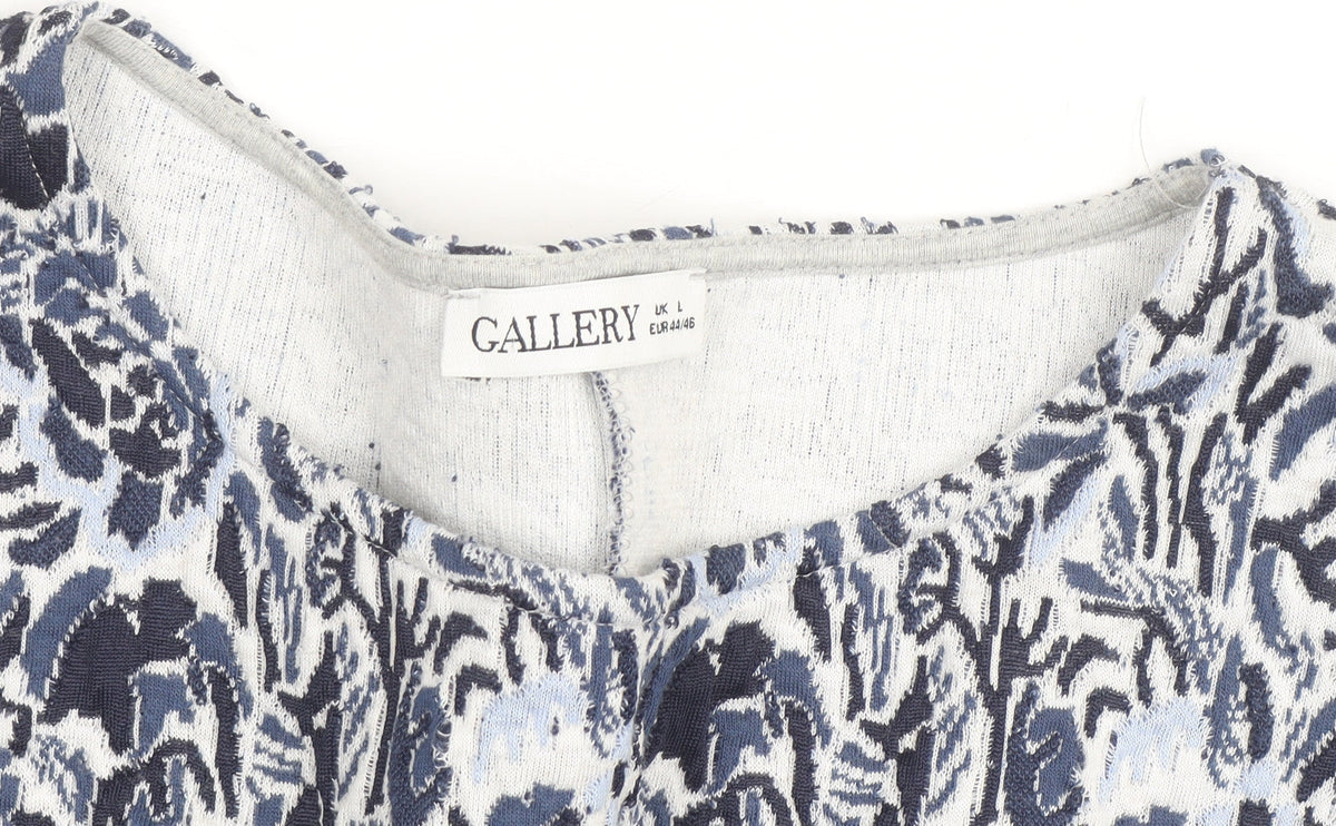 Gallery Women Blue Floral Ruffle Sleeve Tunic Top UK L