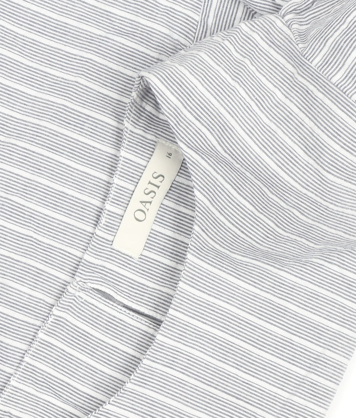 Oasis Women Grey Striped Ruffle Sleeve Cotton Blouse Size 16