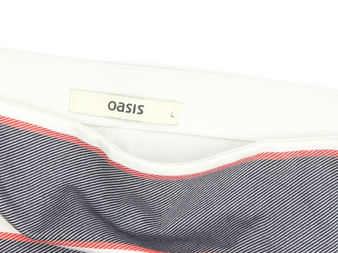 Oasis Women Grey Striped Button Stretch Short Skirt L