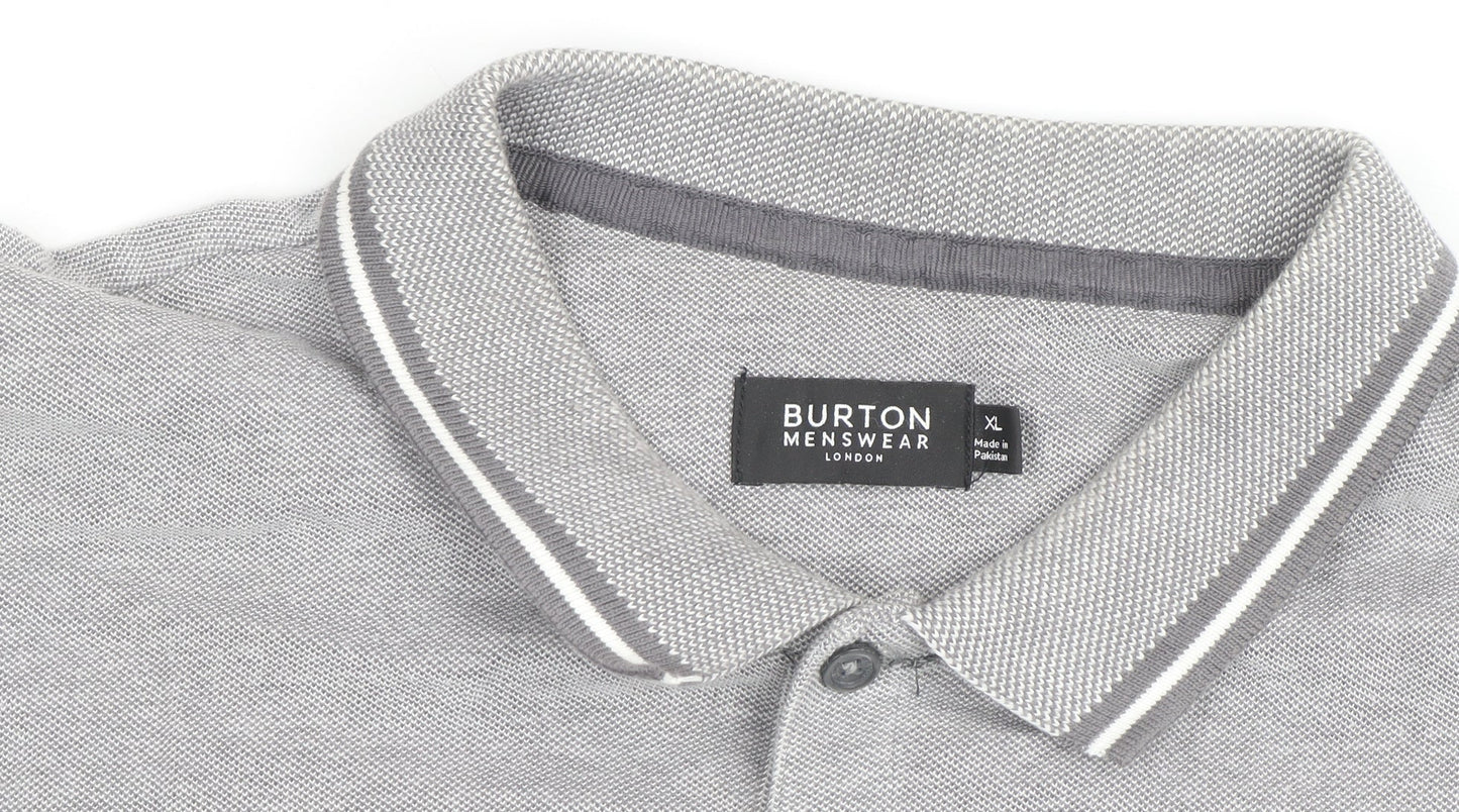 Burton Menswear London Grey Cotton Polo Shirt XL Regular Fit