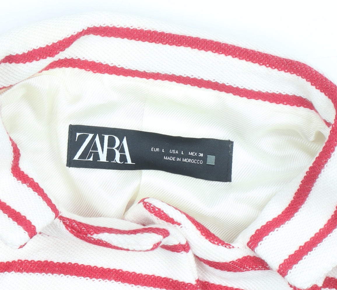 Zara Women’s White Red Striped Collared Cardigan Size 14