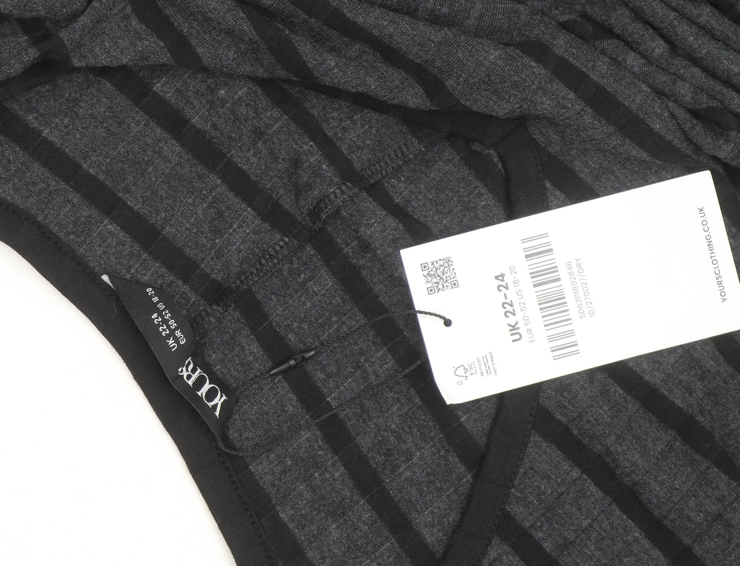 Yours Clothing Women’s Grey Striped A-Line Knee Length Dress Size 22-24