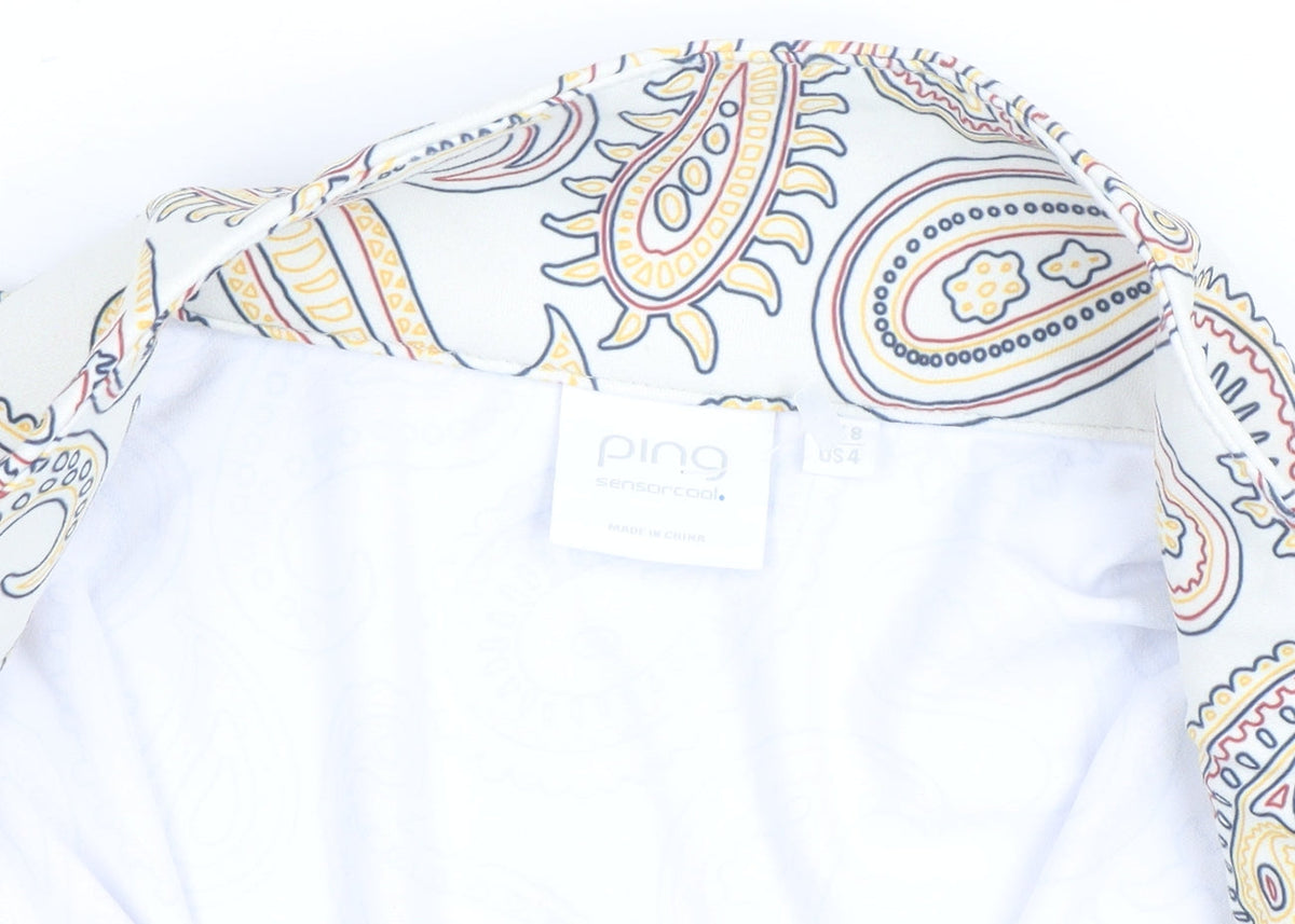 Ping Womens Multicoloured Paisley Long Sleeve Zip Neck Top Size 8