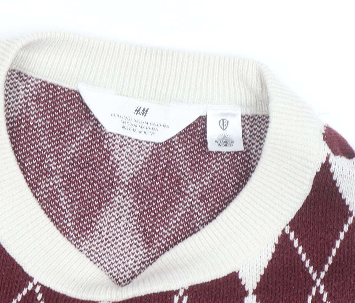 H&M Teens Red Argyle Harry Potter Knit Jumper Size 10 Crew Neck
