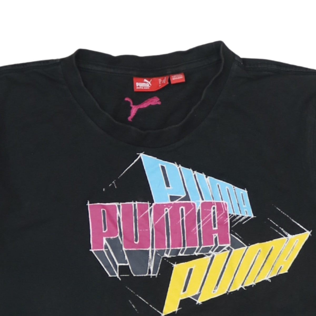 Puma Men's Black Graphic Print Crew Neck Cotton T-Shirt Size S