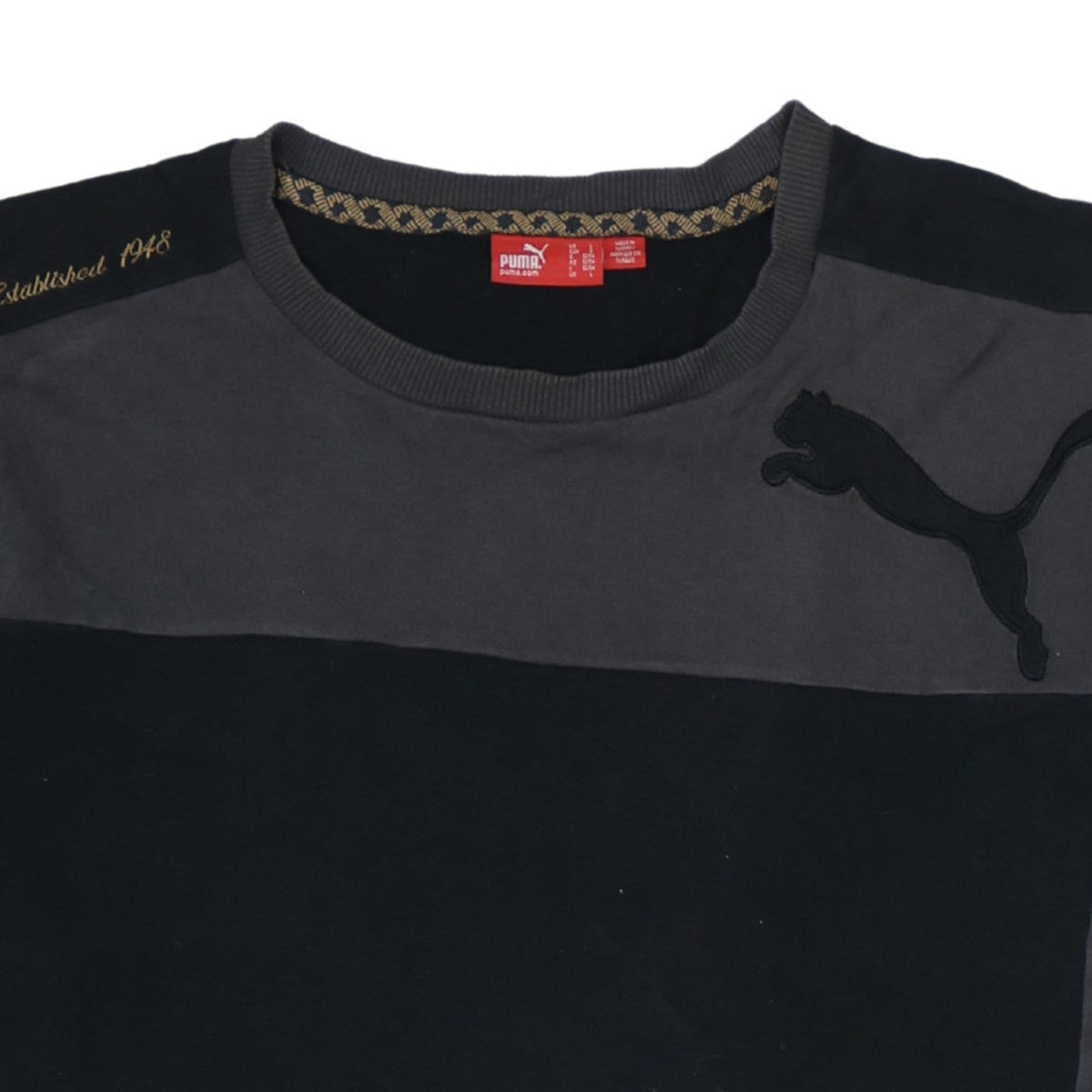 Puma Mens Black Colourblock Cotton Crew Neck T-Shirt Size L