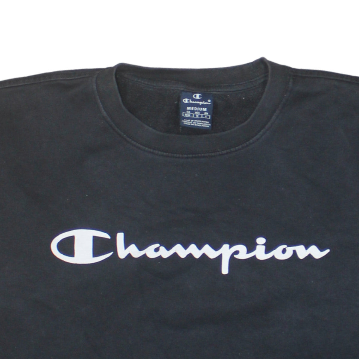 Champion Men's Black Medium Crew Neck Logo Sweatshirt