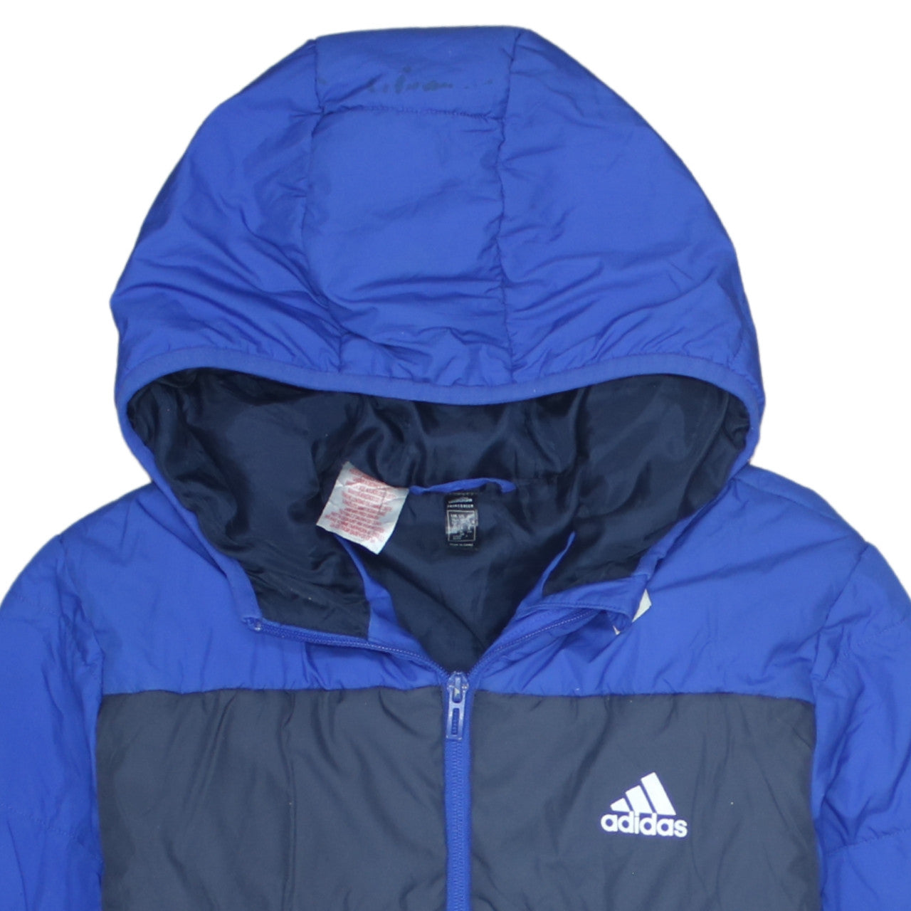 Adidas Boys Blue Puffer Jacket Hooded Winter Coat 16 Years