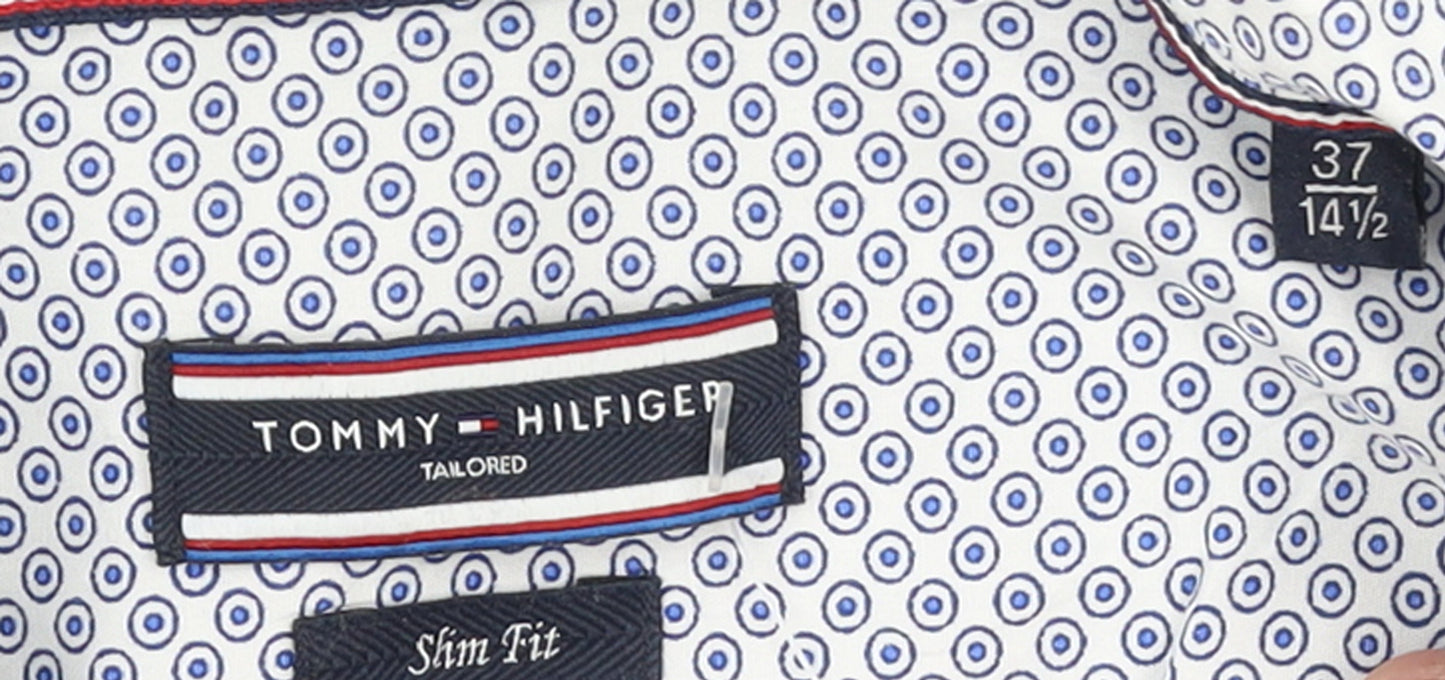 Tommy Hilfiger Men's Blue Slim Fit Geometric Long Sleeve Button-Up Shirt 14.5
