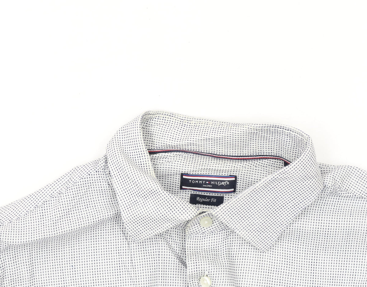 Tommy Hilfiger Men's White Regular Fit Long Sleeve Check Shirt Size 16.5