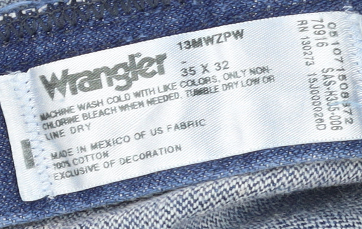 Wrangler Men's Blue Denim Straight Leg Jeans 35W 32L Regular Fit