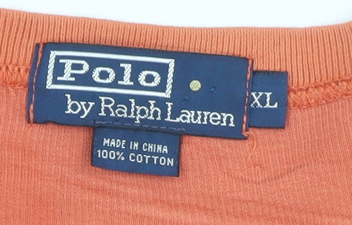 Ralph Lauren Men's Orange Cotton V-Neck Jumper XL