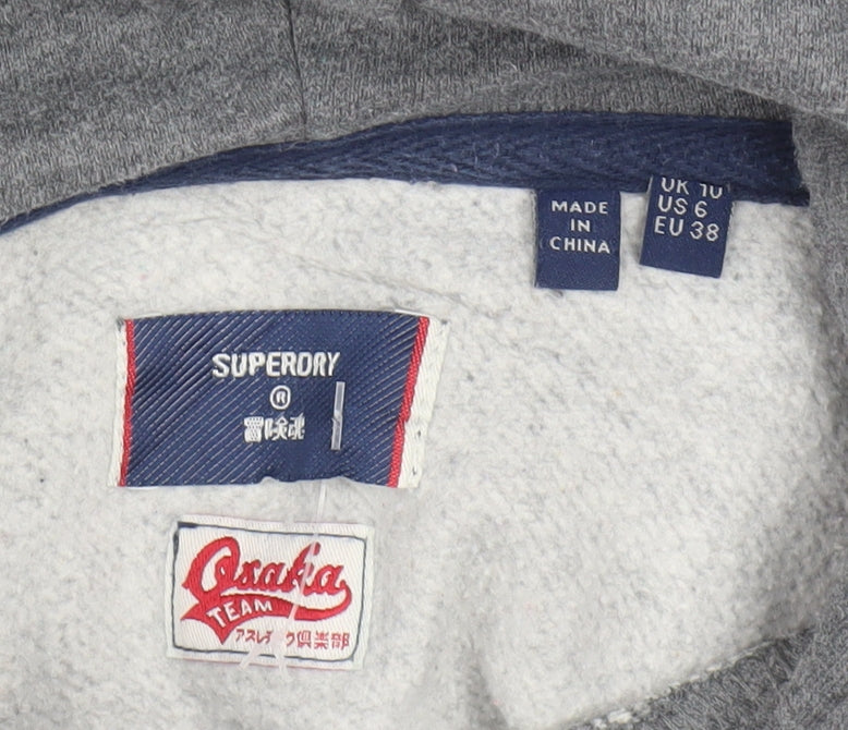 Superdry Women's Grey Pullover Hoodie Size 10 Osaka Graphic