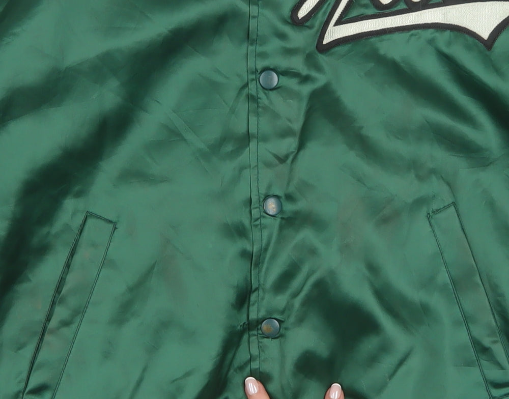 SSK Men’s Green Varsity Baseball Jacket Size L Retro Satin Bomber