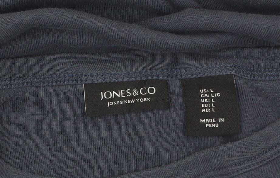 Jones New York Women Blue Long Sleeve Cotton Modal T-Shirt L
