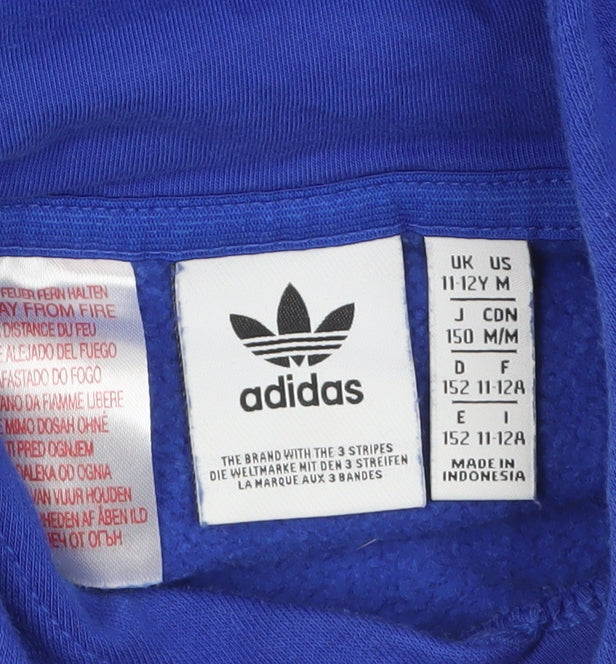 Adidas Boys Blue Pullover Hoodie 11-12 Years Colourblock Logo Sportswear