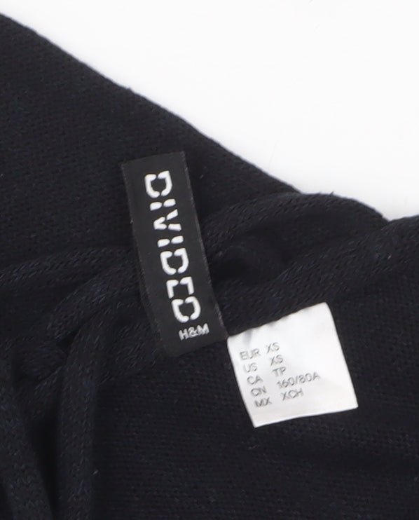 H&M Divided Womens Black XS Cropped Long Sleeve V-Neck Top