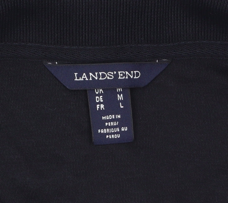Lands' End Women's Black Cotton Long Sleeve Polo Shirt M