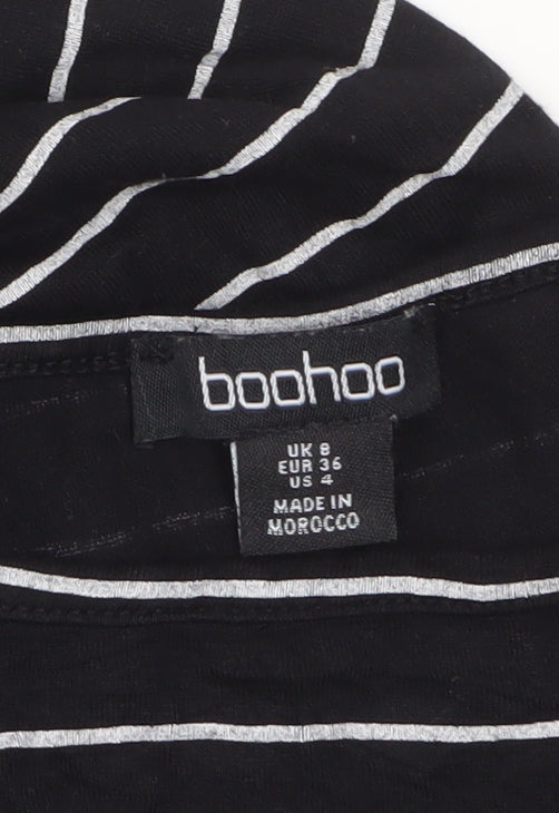 Boohoo Women's Black Striped Cold Shoulder Bodycon Dress Size 8