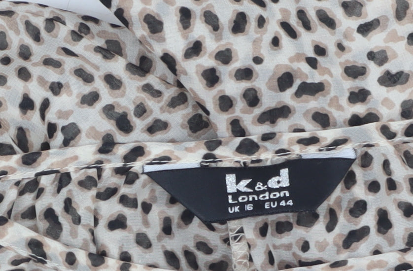 k&d London Women's Beige Animal Print Chiffon Cropped Blouse Size 16