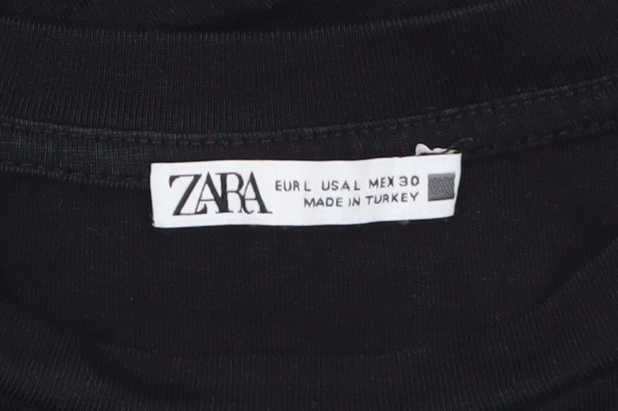 Zara Women Black Beaded Shoulder Cotton T-Shirt Size L