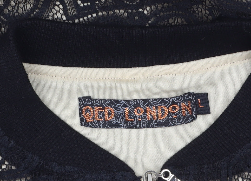 QED London Women’s Black Lace Bomber Jacket Lined Zip L Size