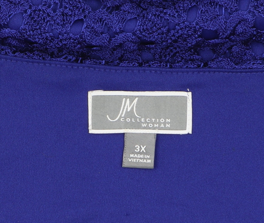 JM Collection Women's Blue Lace 3/4 Sleeve Tunic Blouse Size 22