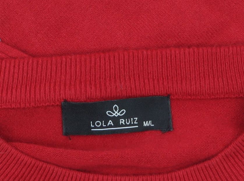 Lola Ruiz Womens Red Jewel Crew Neck Long Sleeve Jumper M/L