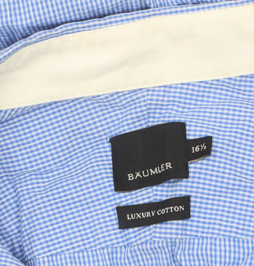 Bäumler Men's Blue Check Luxury Cotton Long Sleeve Button-Up Shirt 16.5
