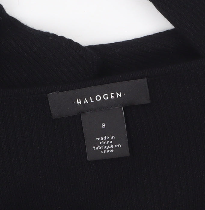 Halogen Women's Black V-Neck Slim Fit Ribbed Long Sleeve Jumper Size S