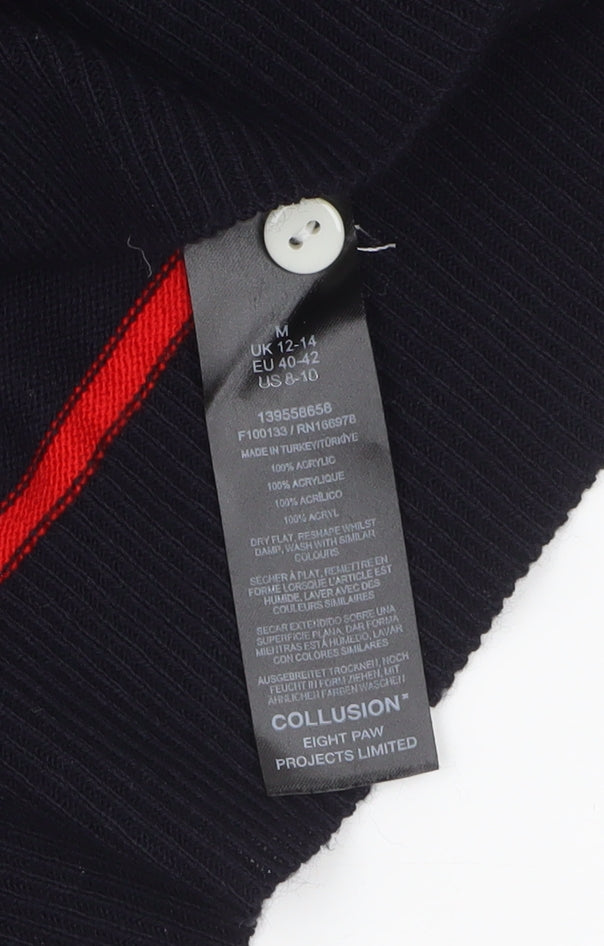 Collusion Men's Blue Striped Collared Henley Jumper Size M