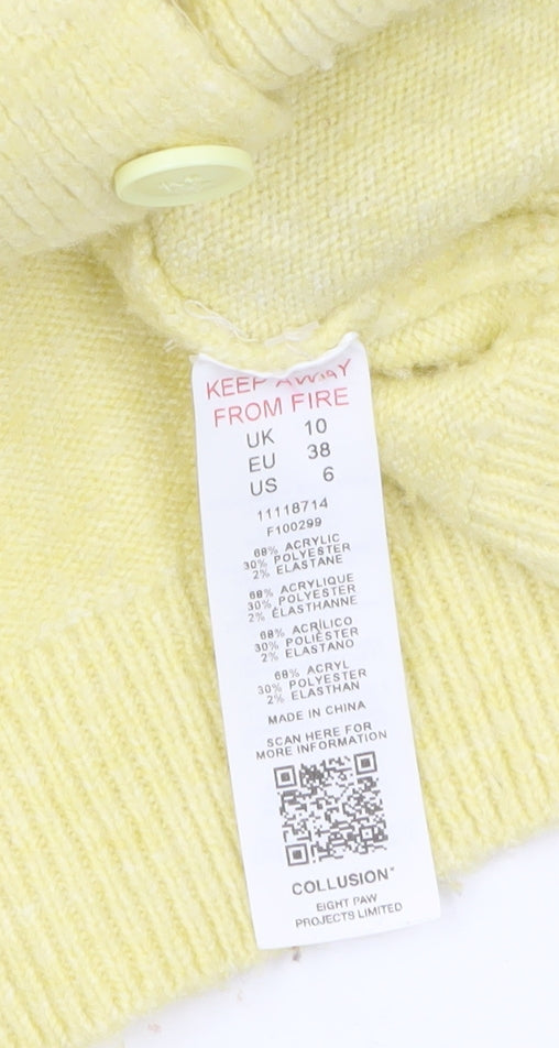 Collusion Women's Yellow V-Neck Button Cardigan Jumper Size 10