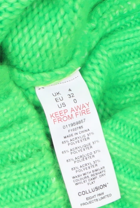 Collusion Womens Green Chunky-Knit Sleeveless Vest Jumper Size 4