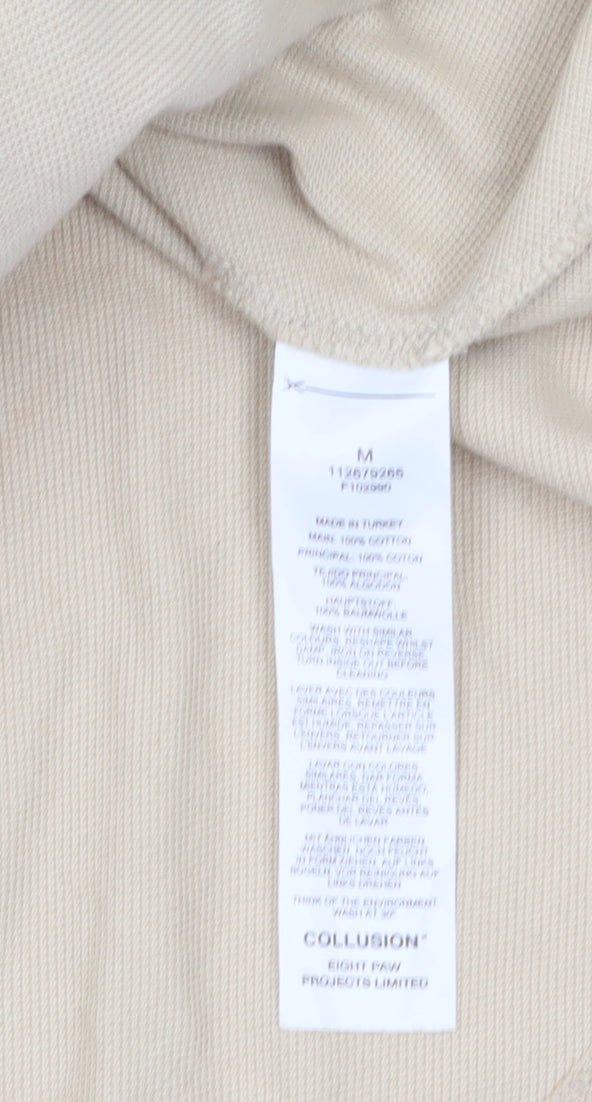 Collusion Men’s Beige Graphic Print Short Sleeve Cotton T-Shirt M