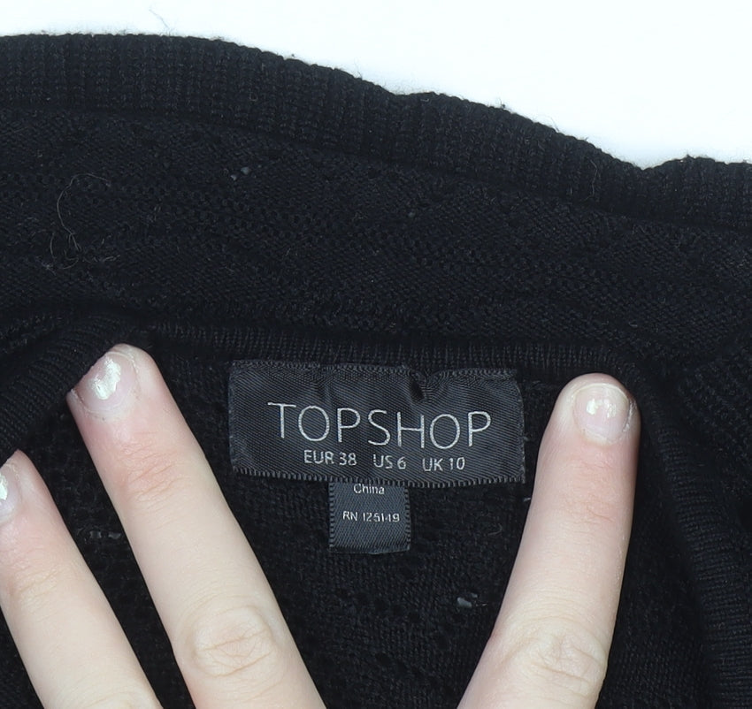 Topshop Women Black Crochet Cropped High Neck Blouse Size 10