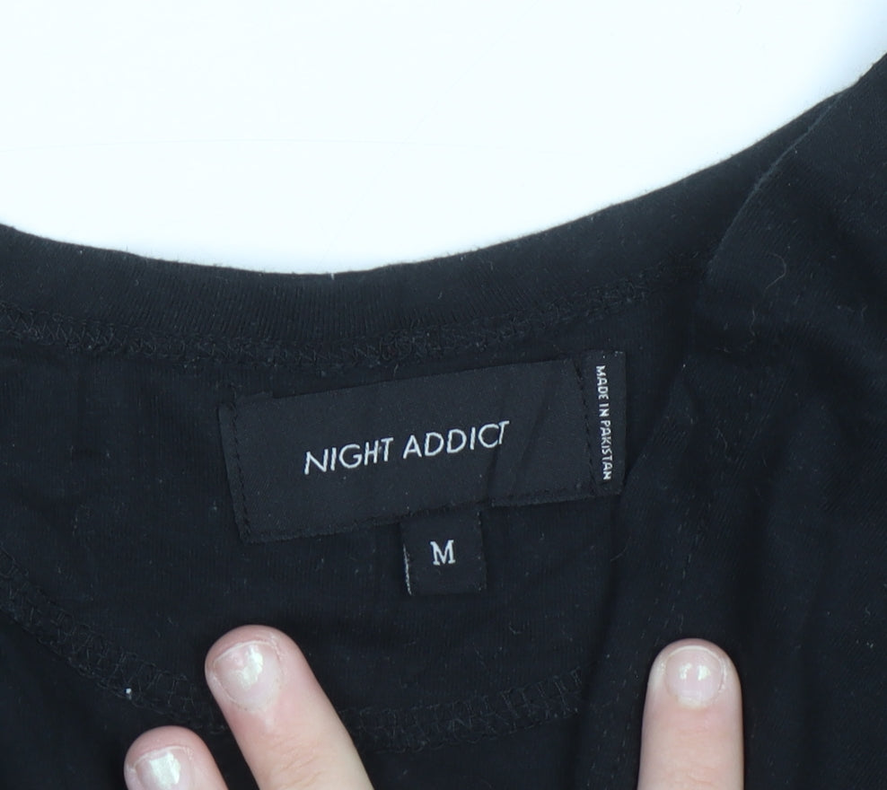 Night Addict Women’s Black Cropped V-Neck Long Sleeve T-Shirt M
