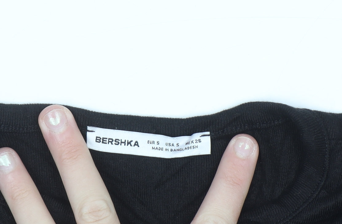 Bershka Women's Black Long Sleeve Slim Fit Basic T-Shirt Size 8