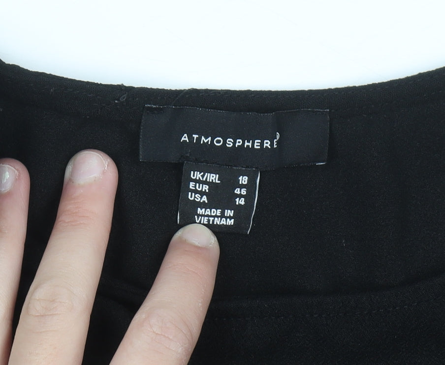 Atmosphere Women’s Black Tunic Blouse 3/4 Sleeve Zip Detail Size 18