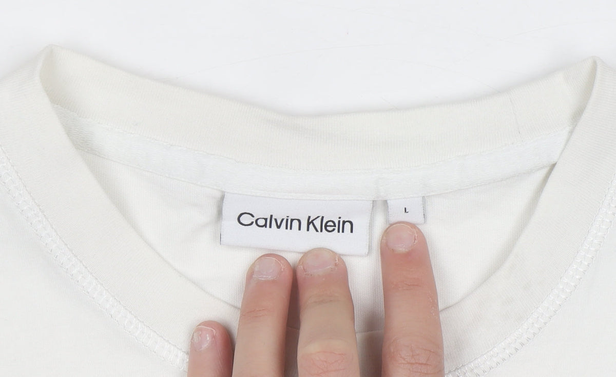Calvin Klein Men's White Cotton Crew Neck T-Shirt Size L