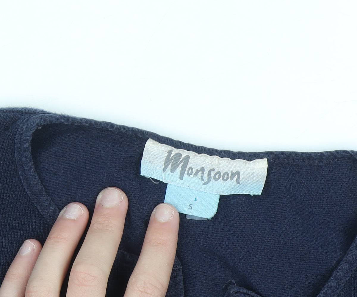 Monsoon Women’s Navy Blue Cotton Henley Jumper Size S