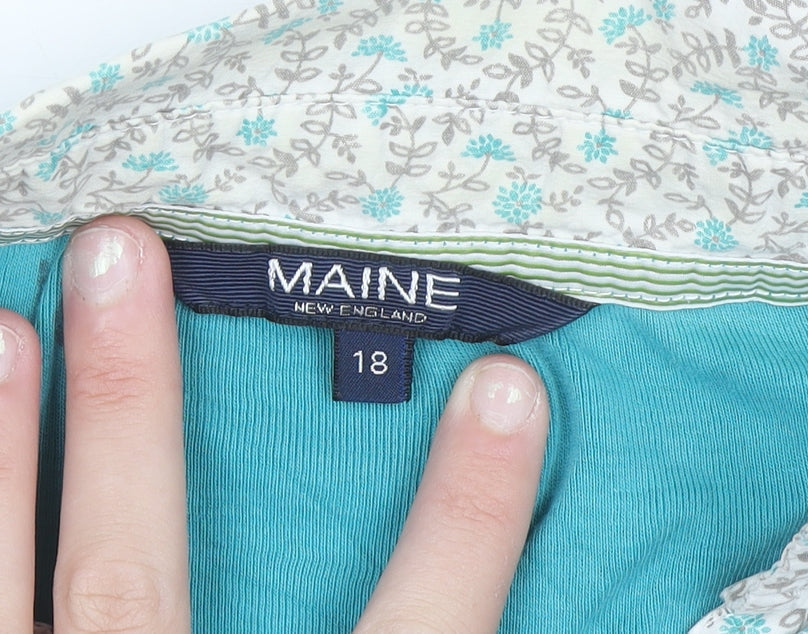 Maine New England Women's Blue 3/4 Sleeve Cotton Button-Up Top Size 18